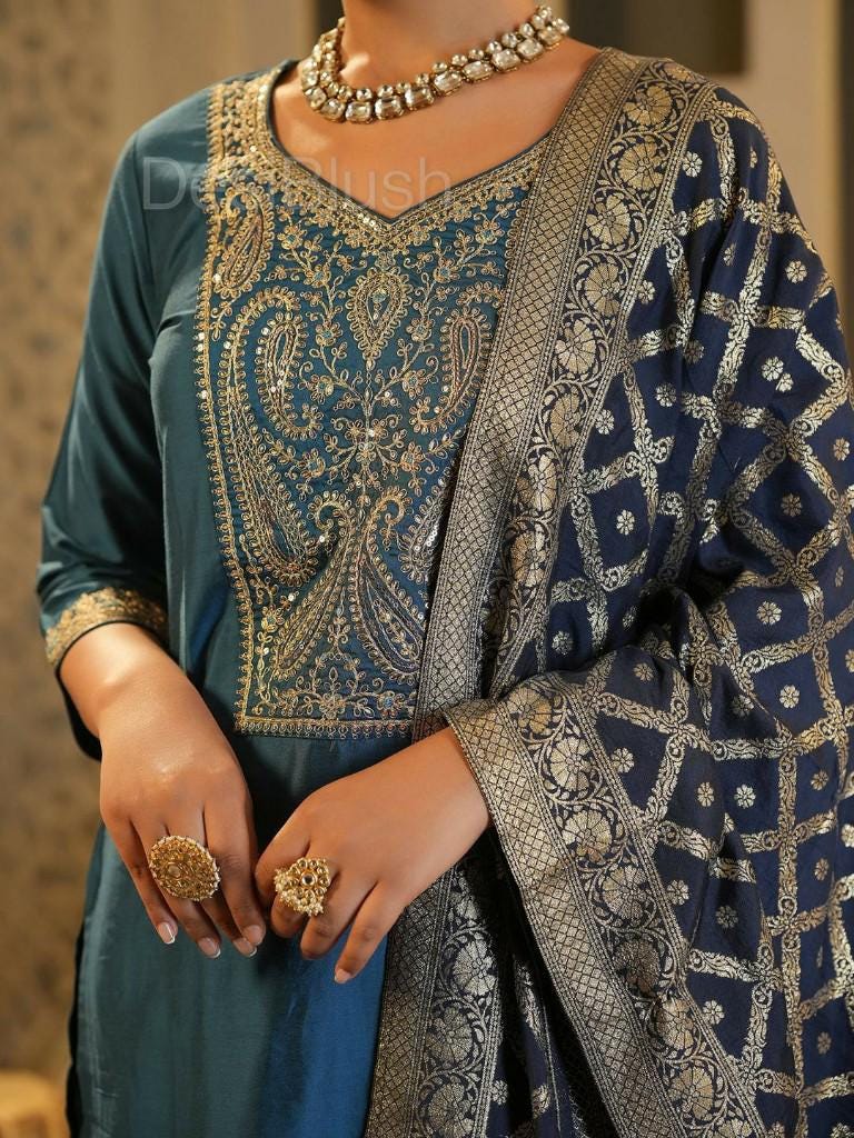 plus size rose gold bridesmaid dresses Light Sky Blue Georgette Wedding Gown India for Marriage Anarkali Suit main image 0