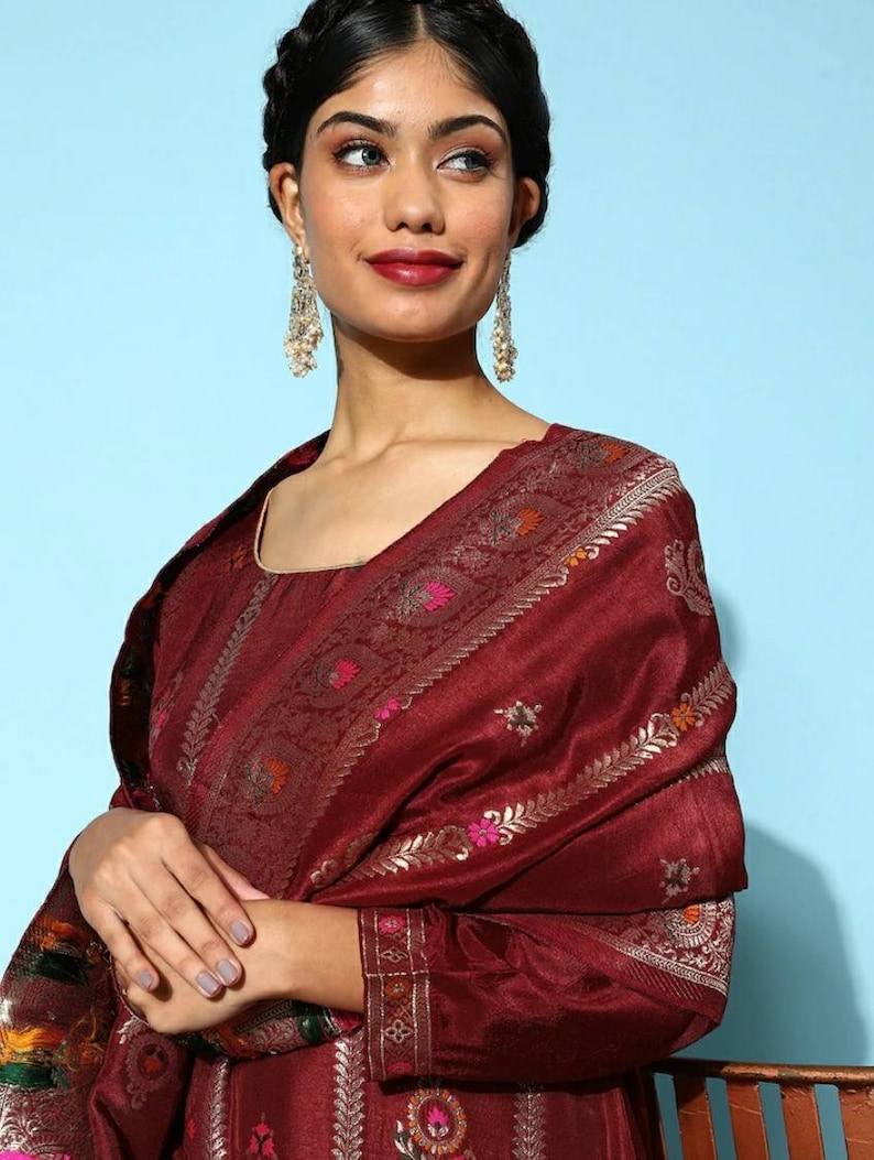 Indian Party Wear Dress For Women Maroon Embroidered Silk Kurta With indian-party-wear-dress-for-women-maroon-embroidered-silk-kurta-with