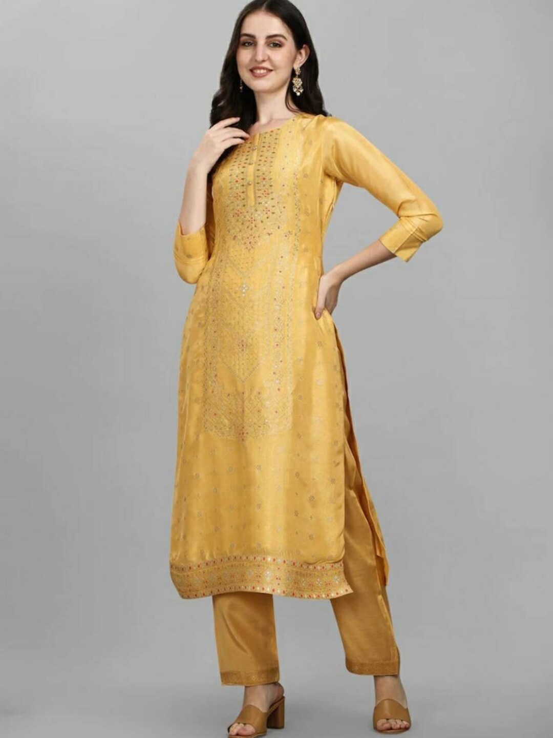 silk-kurta-sets-for-women-yellow-pure-silk-kurta-with-trousers-indian