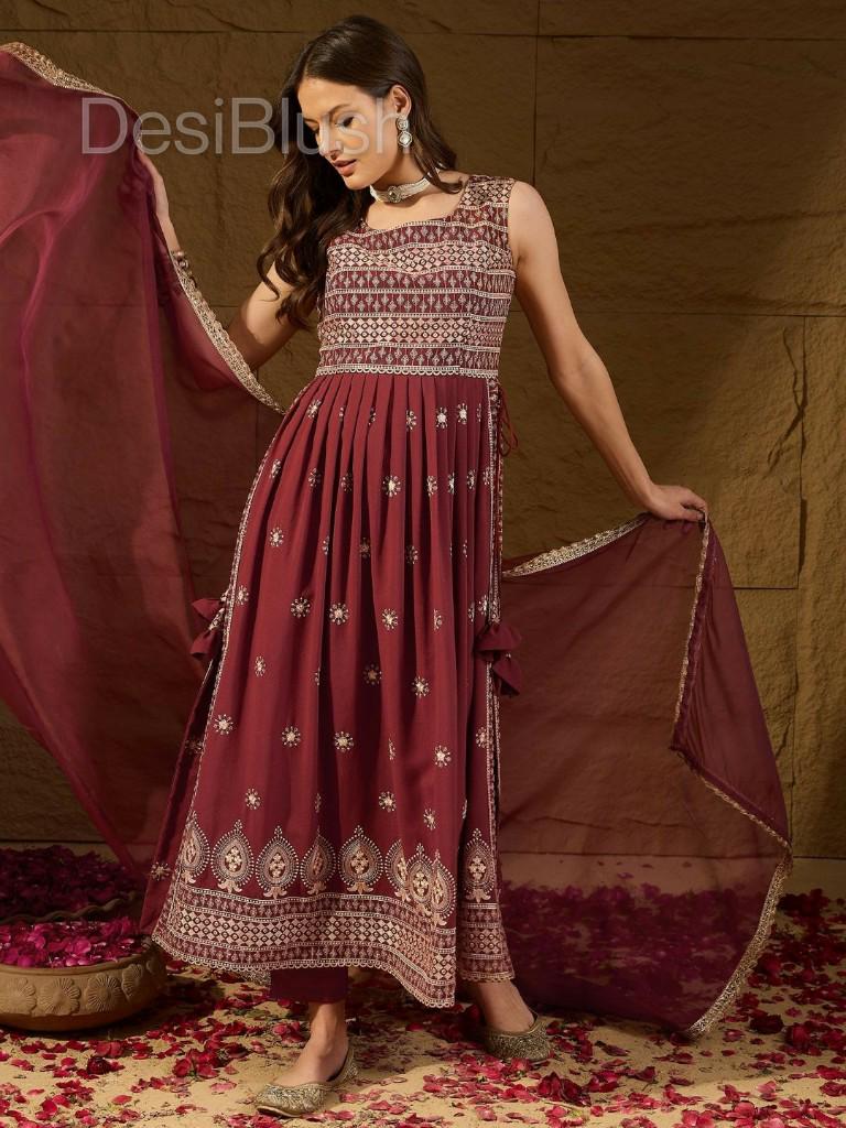 burgundy indian dress Indian Dress Maroon Color Bridal Lehenga 1107