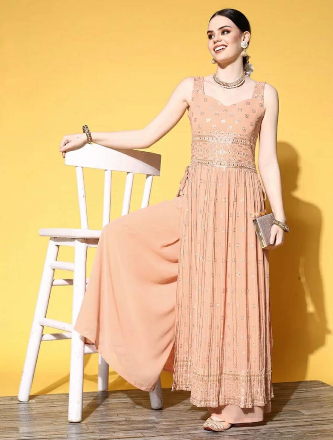 Indian Party Wear Dress for Women Peach Ethnic Motifs Etsy