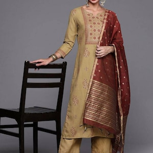 Indian Dress For Women - Magenta Ethnic Motifs Printed Kurta With Palazzo & Dupatta - Salwar Kameez Set - Indian Party Wear Dress