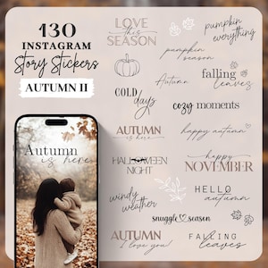 Autumn Instagram Story Stickers | Fall | Halloween | Calligraphy Lettering Storysticker Words | Daily Pumpkin Leaves Fall Story Stickers