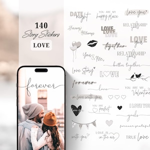 Adesivi per storie di Instagram AMORE / Amore / Relazione / Base / Adesivi digitali / San Valentino / Lettering / San Valentino / PNG / Beige