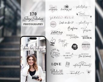 Instagram Story Sticker Photography | photographer | Lettering | Clipart | Camera | Story Stickers | Black | Beige | Photoshoot | Wedding