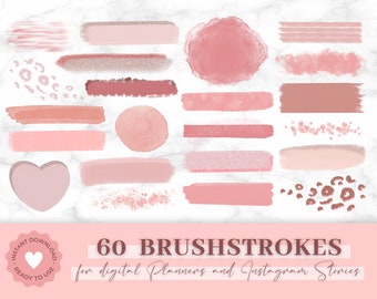 Brushstrokes Instagram | Brushes for digital planners | Instagram Brushes Stickers | Pink Story Stickers, Pastel Pink Instagram Brushes PNG