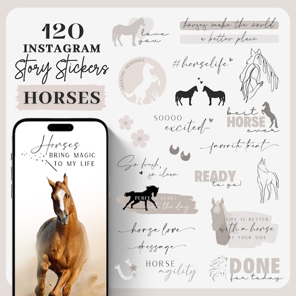 Instagram Story Sticker Pferd Pony Liebe Basic Reiten Stall Pferdepflege Bodenarbeit Storysticker | Lettering Sticker | Instant Download PNG