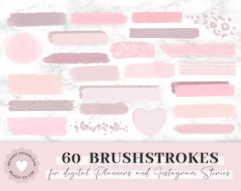 Brushstrokes Instagram | Brushes for digital planners | Instagram Brushes Stickers | Pink Story Stickers, Pastel pink Instagram Brushes PNG