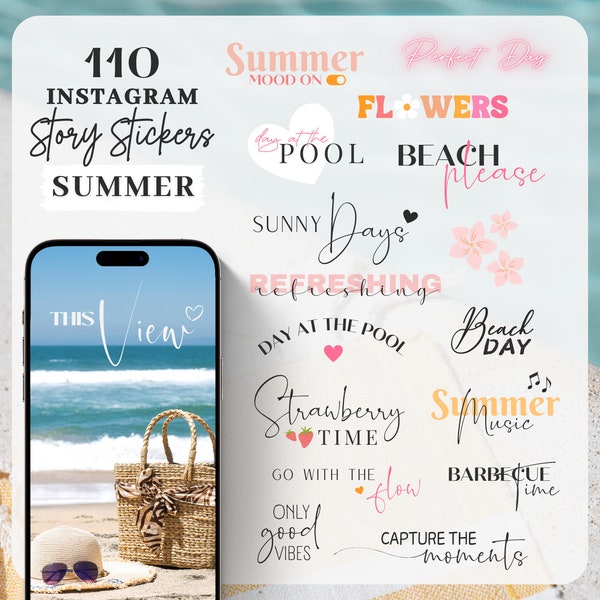 Instagram Story Sticker Summer | Beach | Pool | Sunshine | Calligraphy Lettering Storysticker Words | Daily | Summer Storysticker