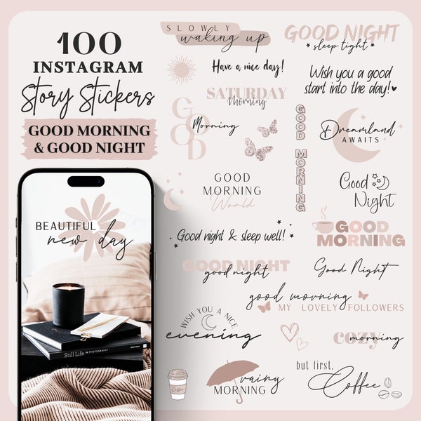 Instagram Story Sticker Good Morning And Good Night | Gute Nacht | Guten Morgen | Kaffee | Kalligraphie Lettering  Storysticker Words, Daily
