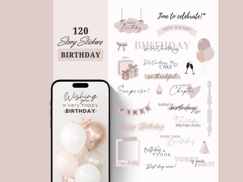 Instagram Story Sticker Birthday | Celebration | Cake | Storysticker | Digital Stickers | Instagram Elements | Lettering Planner | Party image 1