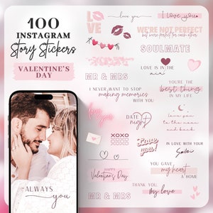 Instagram Story Stickers Valentine&#39;s Day | Love | Relationship | Basic | Digital Stickers | Lettering | Valentine&#39;s Day | digital planner