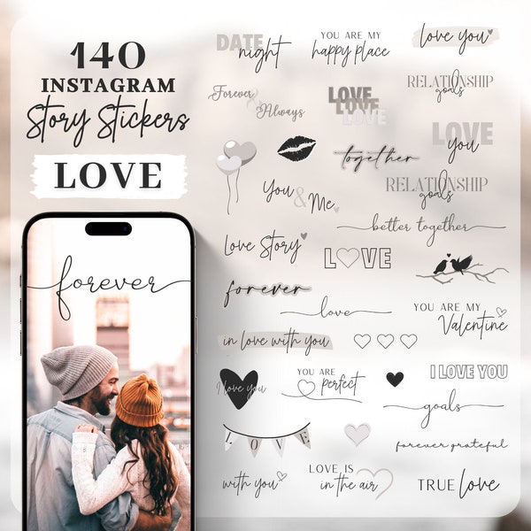 140 Instagram Story Sticker LOVE | Liebe | Beziehung | Basic | Digital Stickers | Valentinstag | Lettering | Valentine's Day | PNG | Beige