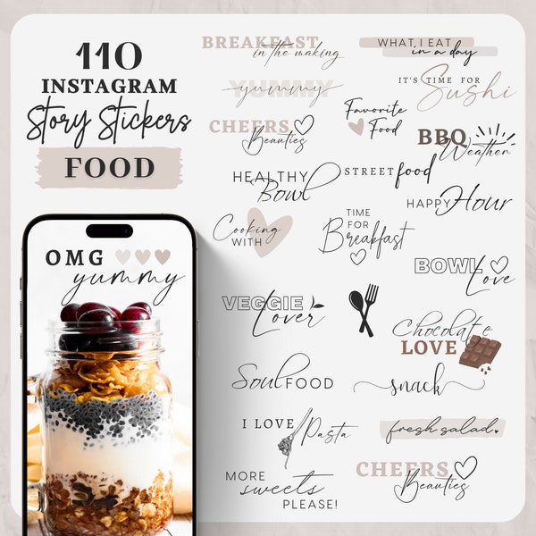 Instagram Story Sticker Food | Cooking | Healthy | Story Sticker Food | Breakfast | Vegan Basic Eating Breakfast Word Lettering