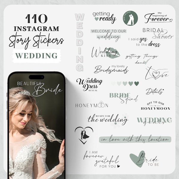 Wedding Instagram Story Stickers | Bachelor Party | Story stickers bride | Story Sticker Bride | wedding dress | Green | wedding party