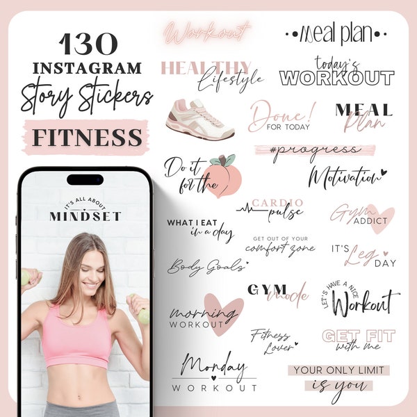 Instagram Story Sticker Fitness | Workout Sticker | Running | Yoga | Fitness Influencer | Healthy Food Gym Lettering Storysticker Words