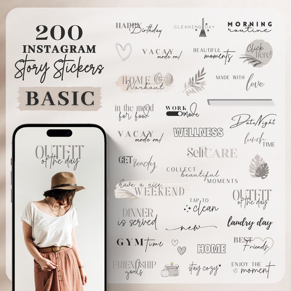 Instagram Story Sticker Basic | Everyday life | Lettering | Clipart | Everyday | Story Stickers | Black | Beige | Daily | Mixed | Generally