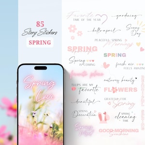 Pegatinas para historias de Instagram de primavera / Colección de primavera / Flores / Pegatinas para historias / Pegatinas digitales / Elementos de Instagram / Letras / PNG