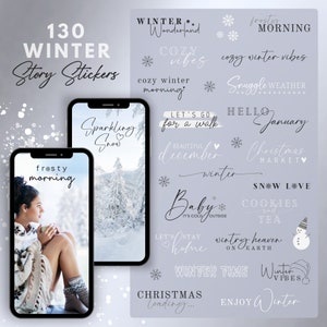 Instagram Story Stickers Winter | December January February | Snow Story Sticker | Calligraphy Lettering Storysticker Words | Winter Morning