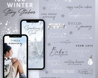 Instagram Story Sticker Winter | Schnee | Gemütlicher Morgen | Kalligrafie Lettering Storysticker | Dezember Januar Februar Story Sticker