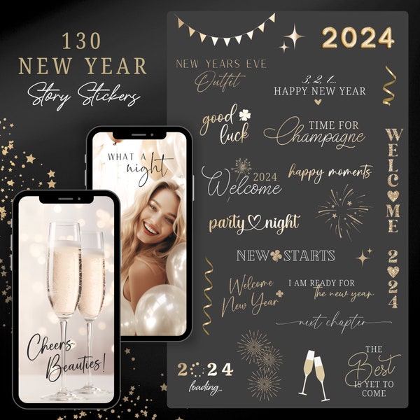 Instagram Story Stickers New Year | Silvester | New Years Eve | Party | Calligraphy Lettering Storysticker Words | Celebration | Glitter