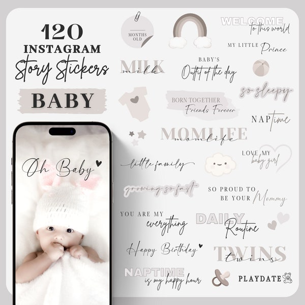120 Instagram Story Sticker Baby | Momlife | Lettering | Clipart | Everyday | Storysticker | Black | Beige | Täglich | Familie | Mutter