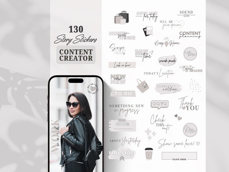 Instagram Story Sticker Content Creator | Influencer | Lettering | Clipart | Blogger | Storysticker | Black | Beige | Daily | Basic image 1