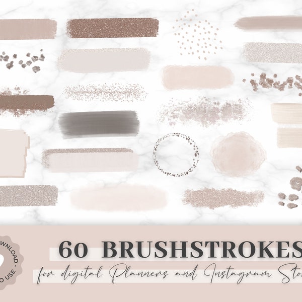 60 Brushstrokes Instagram | Brushes für digitale Planer | Instagram Brushes Sticker | Beige Story Sticker | Beige Instagram Brushes | PNG