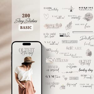 200 Instagram Story Sticker Basic | Alltag | Lettering | Clipart | Everyday | Storysticker | Black | Beige | Täglich | Gemischt | Allgemein