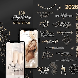 Adesivi per storie di Instagram Capodanno / Capodanno / Capodanno / Festa / Calligrafia Lettering Storysticker Parole / Celebrazione / Glitter