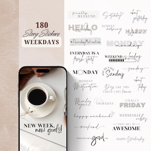 180 Instagram Story Sticker Weekdays | Wochentage | Lettering | Clipart | Basic | Storysticker | Black | Beige | Instagram Elements | PNG