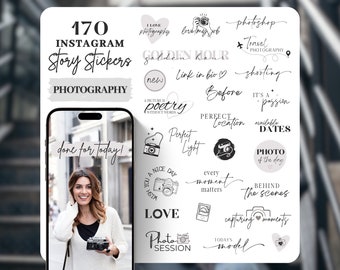 Instagram Story Sticker Photography | photographer | Lettering | Clipart | Camera | Story Stickers | Black | Beige | Photoshoot | Wedding