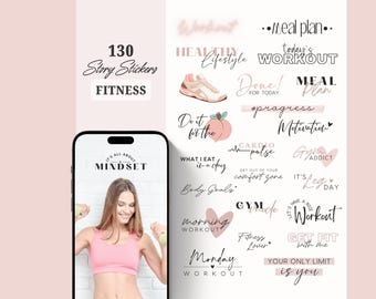 Pegatinas para historias de Instagram: fitness, entrenamiento, running, yoga, influencer de fitness, comida saludable, gimnasio, letras, palabras