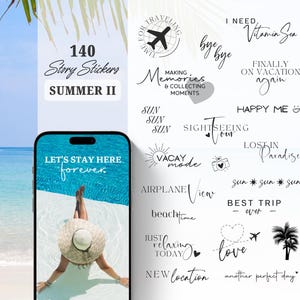 Adesivi per storie di Instagram Viaggi / Vacanze / Gite estive / Spiaggia / Sole, Piscina, Aereo Parole, Adesivo per storie quotidiane, Vacanze