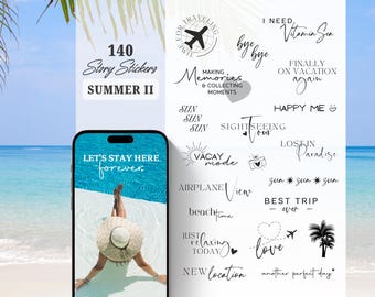 Instagram Story Stickers Travel | Vacation | Summer Trip | Beach | Sunshine, Pool, Airplane Storysticker Words, Daily, Holiday Story Sticker