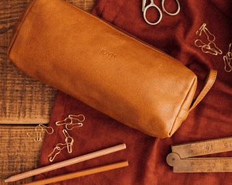 Leather pencil case, Leather Utility Case, Leather Cosmetic Bag, Leather Pencil Case