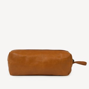 Leather pencil case, Leather Utility Case, Leather Cosmetic Bag, Leather Pencil Case Camel