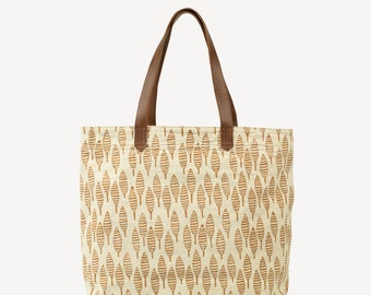 Block Printed Tote bag, Canvas Tote Bag with Pockets, Printed Tote Bag