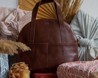 Leather Halfmoon Handbag and Crossbody in Brown Leather