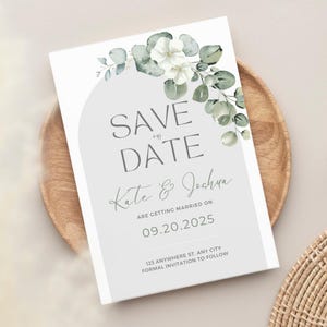 Plantilla para guardar la fecha de boda con eucalipto / Plantilla para guardar la fecha con vegetación / Invitación editable / Sencilla / Imprimible / Descarga INMEDIATA / 5&quot; x 7&quot;