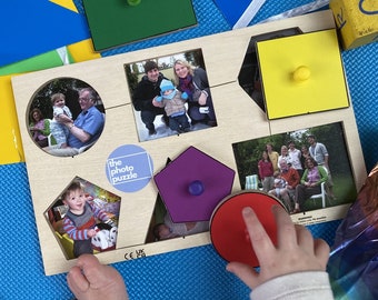 First birthday gift personalised family photo 6 shape puzzle handmade wooden montessori UKCA CE safety tested