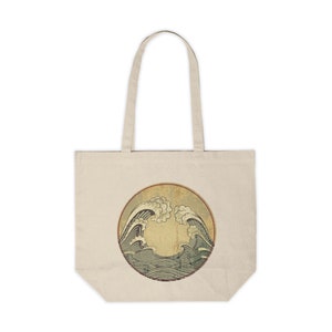 Fourre-tout en toile vague océan asiatique, sac à bandoulière, cartable, sac imprimé, achats festifs réutilisables, cadeau de vacances, illustration