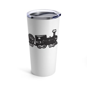 Woodcut Train Tumbler // 20oz Engraved Tumbler, Insulated Cup Travel Bottle, Hot Cold Mug, Stainless Steel Mug, Insulated Tumbler, her gift