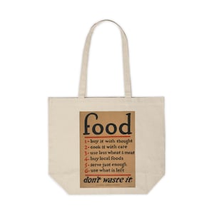 Food, Don&#39;t Waste It // Canvas Shopping Tote, Cotton Tote, Grocery Bag, Jute Bag, Cute Tote, Shoulder Bag, Grocery Bag, Reusable Bag