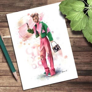 Wenskaart, blanco notitiekaart, Tokyo-mode in tienerstijl, kunstillustratie, mode-illustraties, knip- en plakillustratie