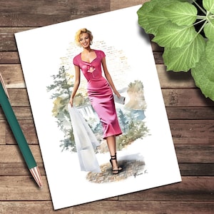 Carte de voeux, carte de correspondance vierge, mode Marilyn Monroe Niagara, illustrations de mode, vintage, Hollywood, film, classique, cinéma, rétro
