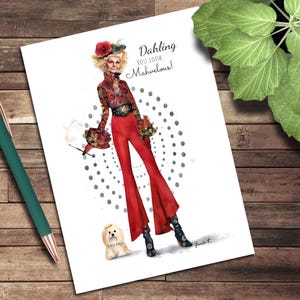 Carte de voeux, Carte de correspondance vierge, Dahling Mahvelous Fashion, Illustrations couper-coller, Illustrations de mode, Fantastique