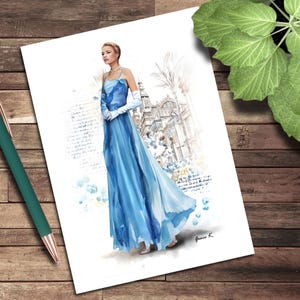 Carte de voeux, Carte de correspondance vierge, Robe de cinéma classique, Illustration de mode, Hollywood, vintage, Film, Grace Kelly