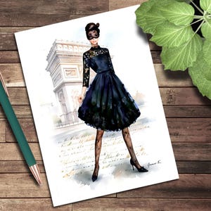 Greeting Card, Blank Note Card, Audrey Hepburn How to Steal a Million Movie Fashion, Illustrations, Vintage, Hollywood, Movie, Classic