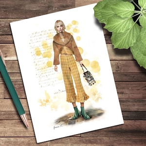 Cartão de felicitações, Cartão de nota em branco ilustrado por computador, Moda de Copenhague estilo adolescente, Ilustração de arte, Ilustrações de moda, Europa